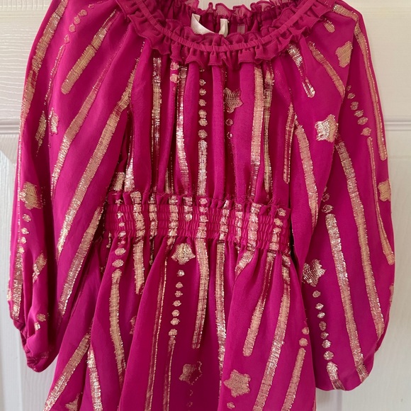 LoveShackFancy Mini Popover Dress Pink Gold Star Very Berry 2/3T Girls NWT - Picture 3 of 16